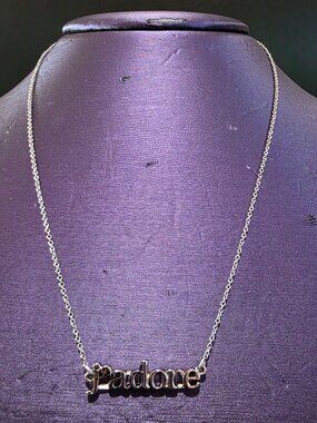 J'Adore Silver Tone Cursive Script Nameplate Necklace 18" Rhodium Plated